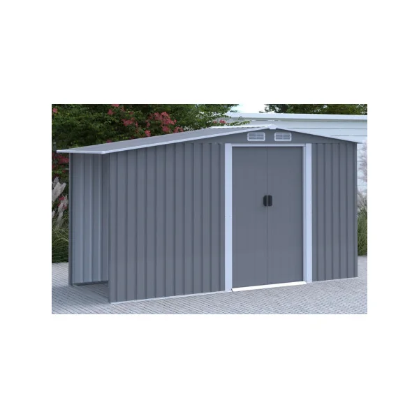 Abri de Jardin avec Bucher Gris 4,37m² + Kit Ancrage Abri Jardin Métallique Rangement Bois Outillage