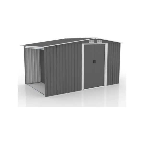 Abri de Jardin avec Bucher Gris 6,86m² + Kit Ancrage Abri Jardin Métallique Rangement Bois Outillage