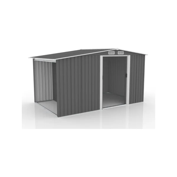 Abri de Jardin avec Bucher Gris 6,86m² + Kit Ancrage Abri Jardin Métallique Rangement Bois Outillage