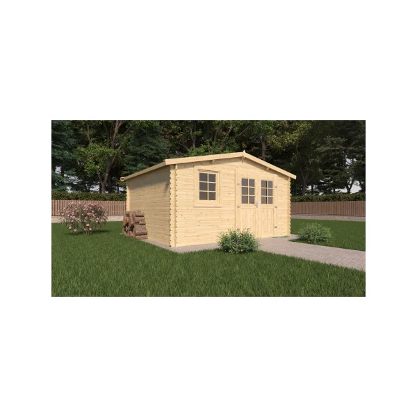 Abri de jardin Double Pente 14,40m² Madrier 28mm en Bois Massif Pin Sylvestre Abri en Bois Stockage