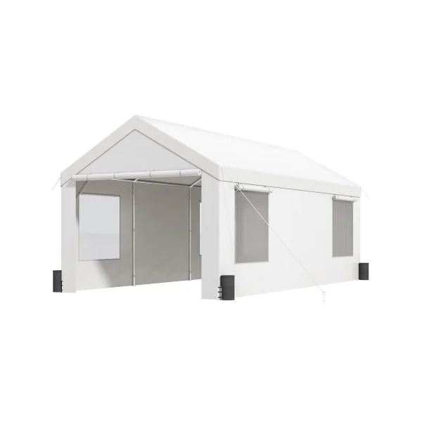 Abri Jardin Tente de Stockage Blanche Abri Voiture Bateau Vélo Moto 18 m² Tubes Galvanisés 38 mm Abri Extérieur