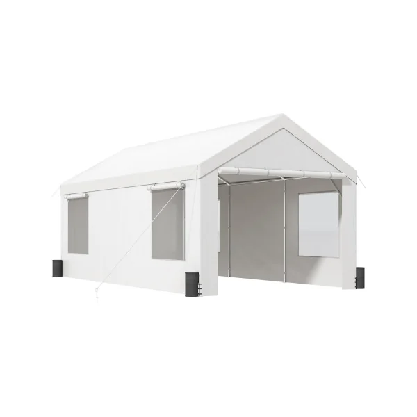 Abri Jardin Tente de Stockage Blanche Abri Voiture Bateau Vélo Moto 18 m² Tubes Galvanisés 38 mm Abri Extérieur
