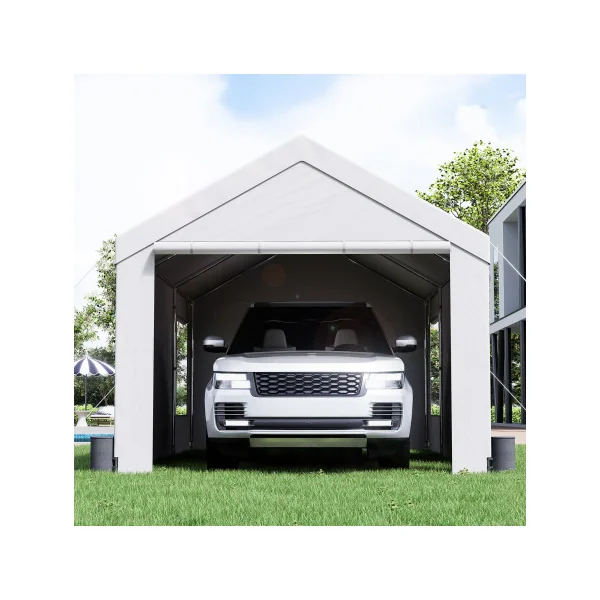 Abri Jardin Tente de Stockage Blanche Abri Voiture Bateau Vélo Moto 22 m² Tubes Galvanisés 38 mm Abri Extérieur
