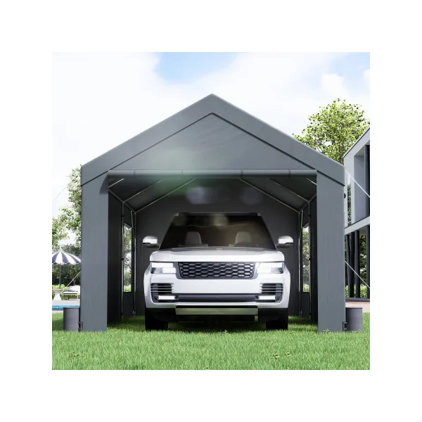 Abri Jardin Tente de Stockage Gris Abri Voiture Bateau Vélo Moto 22 m² Tubes Galvanisés 38 mm Abri Extérieur