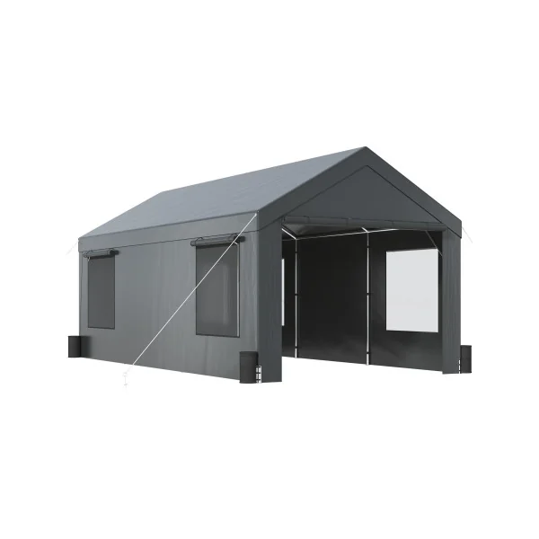 Abri Jardin Tente de Stockage Gris Abri Voiture Bateau Vélo Moto 22 m² Tubes Galvanisés 38 mm Abri Extérieur