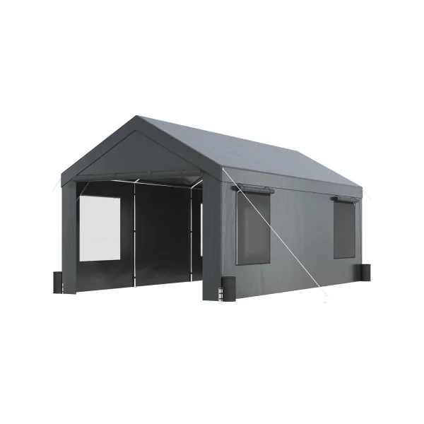 Abri Jardin Tente de Stockage Gris Abri Voiture Bateau Vélo Moto 22 m² Tubes Galvanisés 38 mm Abri Extérieur