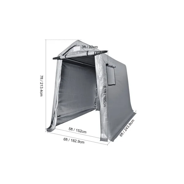 Abri Jardin Tente de Stockage Vélo Moto Gris 4,42 m² Tubes Galvanisés 38 mm Abri Extérieur