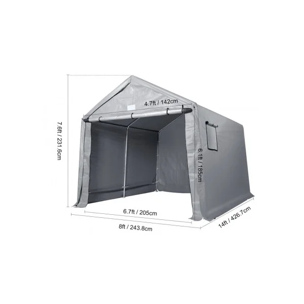 Abri Jardin Tente de Stockage Vélo Voiture Moto Gris 10,35 m² Tubes Galvanisés 38 mm Abri Extérieur