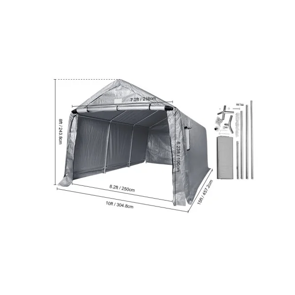 Abri Jardin Tente de Stockage Vélo Voiture Moto Gris 13,89 m² Tubes Galvanisés 38 mm Abri Extérieur