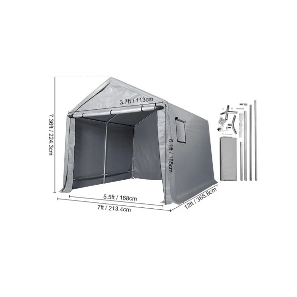 Abri Jardin Tente de Stockage Vélo Voiture Moto Gris 7,77 m² Tubes Galvanisés 38 mm Abri Extérieur