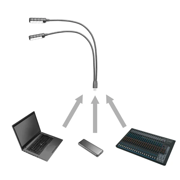 Adam Hall Stands SLED 2 ULTRA USB - Lampe LED à double col de cygne avec connecteur USB