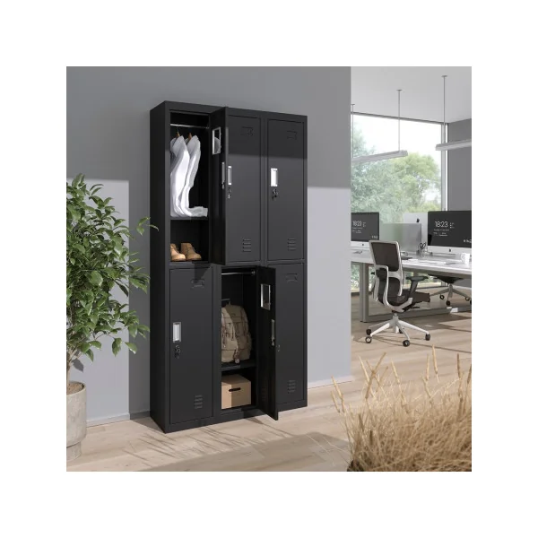 Armoire en Acier Noir Casier Vestiaire Métallique x6 Casiers avec Penderie