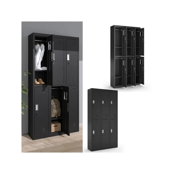 Armoire en Acier Noir Casier Vestiaire Métallique x6 Casiers avec Penderie