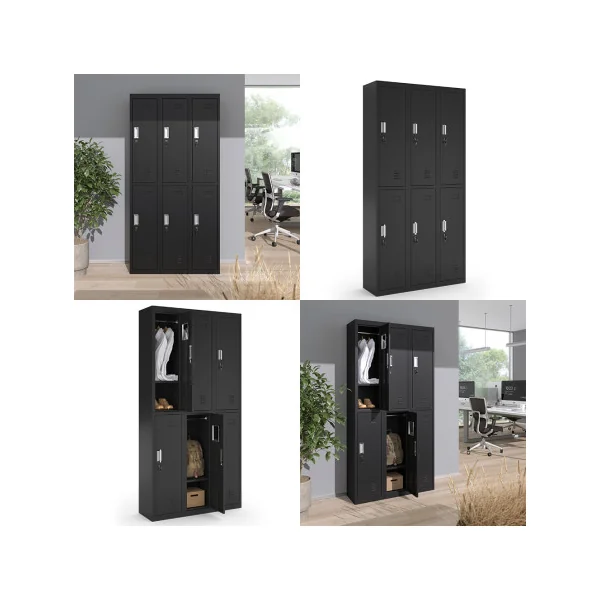 Armoire en Acier Noir Casier Vestiaire Métallique x6 Casiers avec Penderie