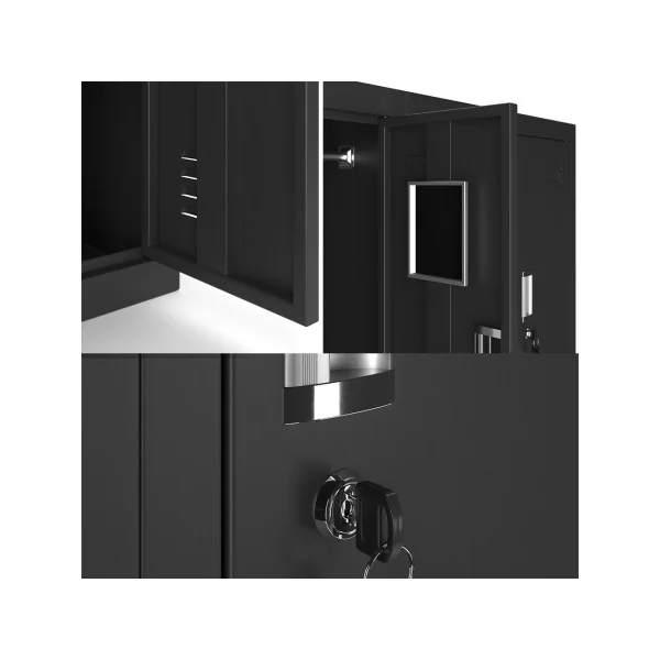 Armoire en Acier Noir Casier Vestiaire Métallique x6 Casiers avec Penderie
