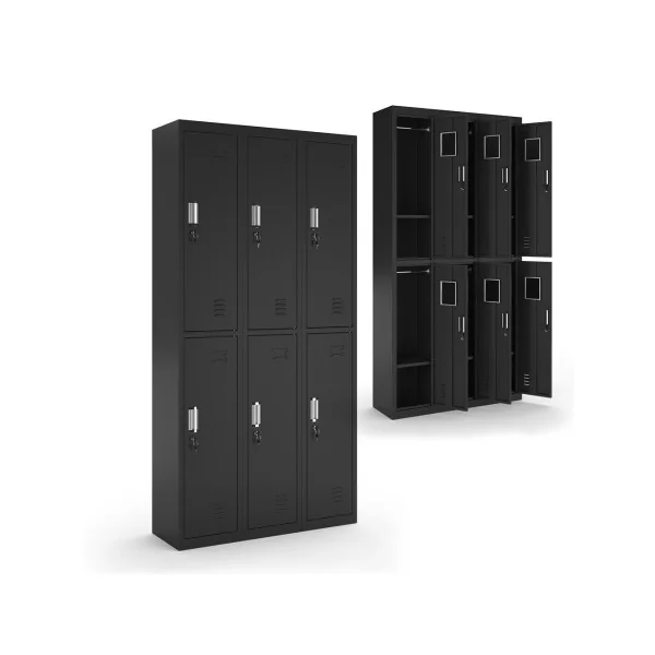 Armoire en Acier Noir Casier Vestiaire Métallique x6 Casiers avec Penderie