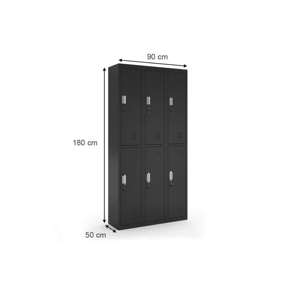 Armoire en Acier Noir Casier Vestiaire Métallique x6 Casiers avec Penderie