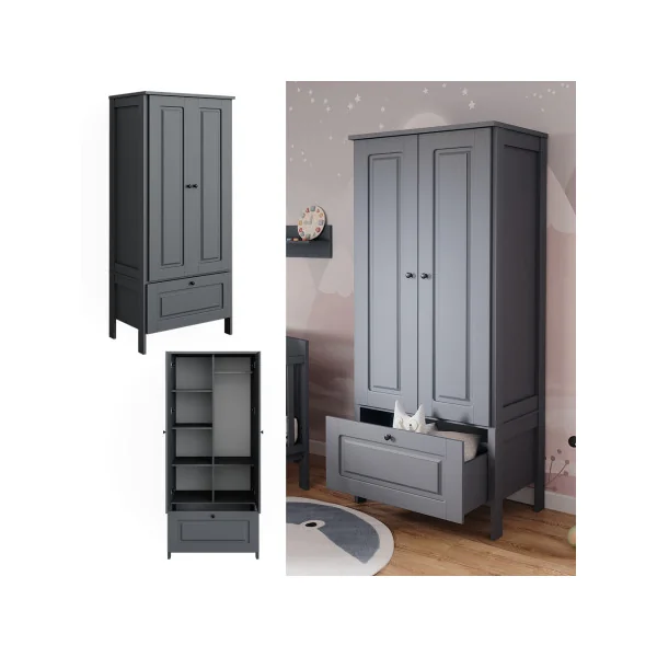 Armoire Enfant Grise 2 Portes 1 Tiroir Dressing Gris Armoire Chambre Moderne