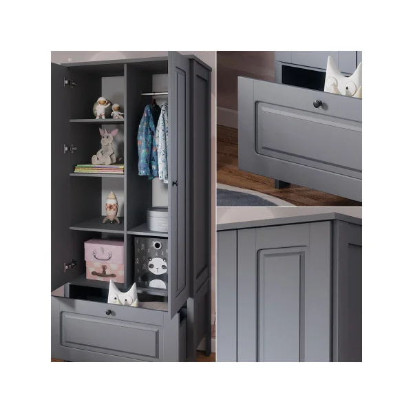 Armoire Enfant Grise 2 Portes 1 Tiroir Dressing Gris Armoire Chambre Moderne