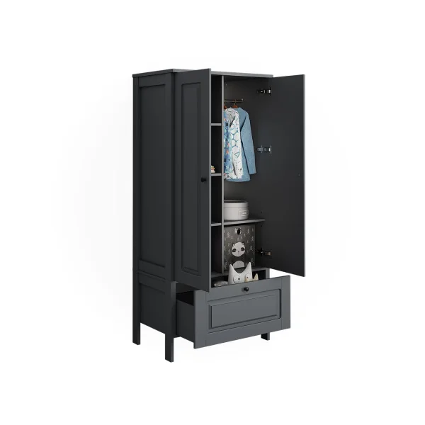Armoire Enfant Grise 2 Portes 1 Tiroir Dressing Gris Armoire Chambre Moderne