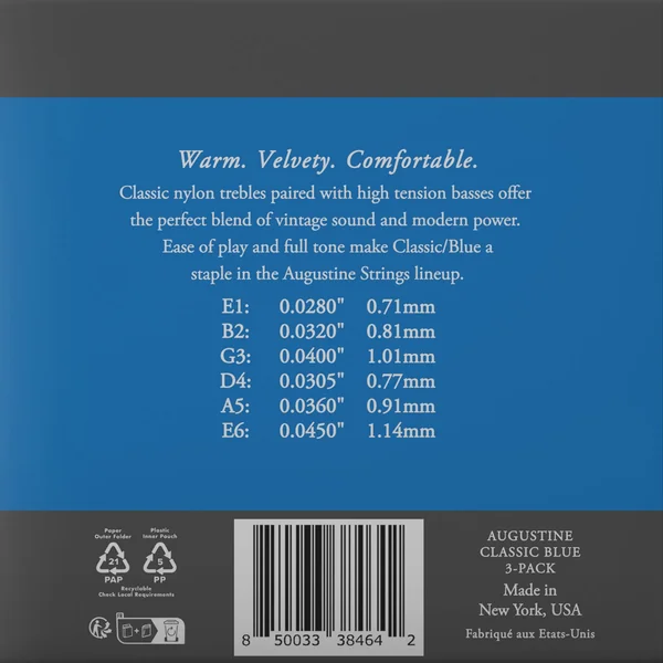 Augustine Strings for classic guitar Classic Label - 3 x Set Classic Blue (normal/high)