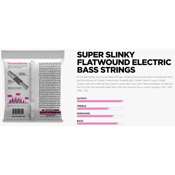 Bass (4) 2814 Slinky Flatwound 45-100 - jeu de 4 cordes