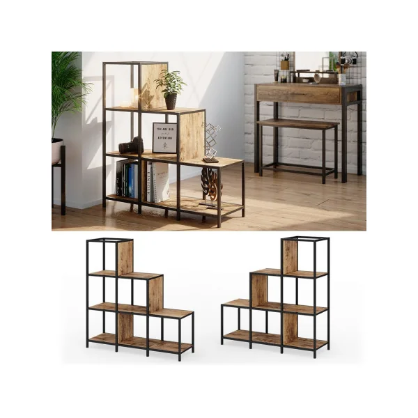 Bibliothèque Escalier Bois Antique Meuble Etagère Industriel Meuble Rangement Livres