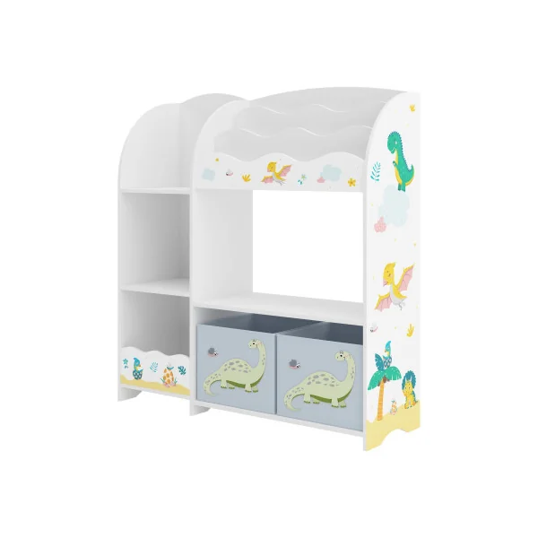 Bibliothèque Étagère Jouets pour Enfant Rangement Livres Thème Dinosaures 2 Bacs Amovibles