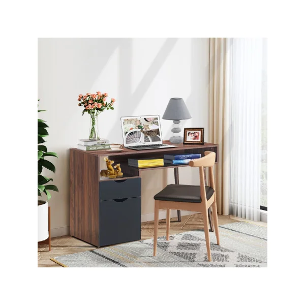 Bureau d'Ordinateur Bureau Informatique avec Placard à Porte et Tiroir Table d'Ordinateur de Style Moderne Marron Rustique