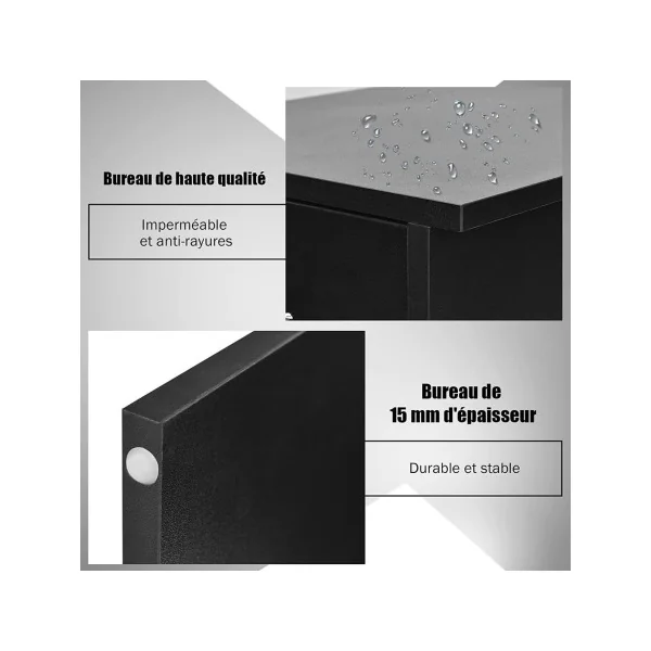 Bureau Noir avec avec Tiroir et 2 Compartiments de Rangement Bureau Informatique Bureau d'Ordinateur