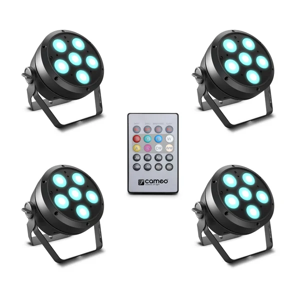 Cameo ROOT® PAR 6 SET 1 - Set incluant 4 x CLROOTPAR6 incl. télécommande IR (CLPFLAT1REMOTE)