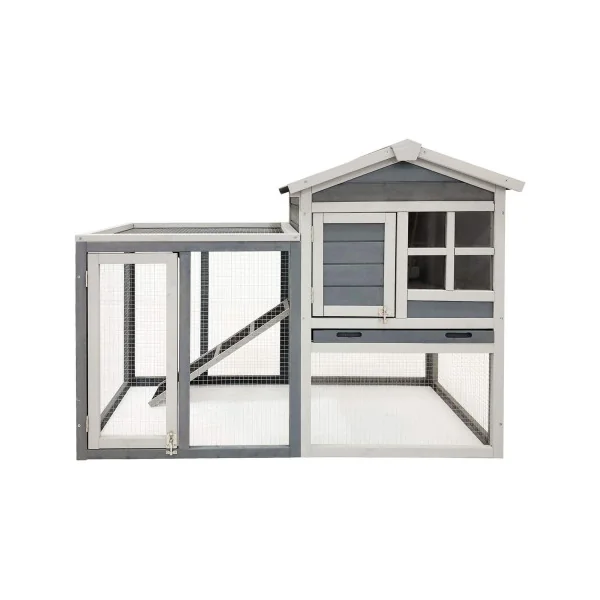 Clapier Lapin Mèze Gris Cage Lapin Extérieur en Bois