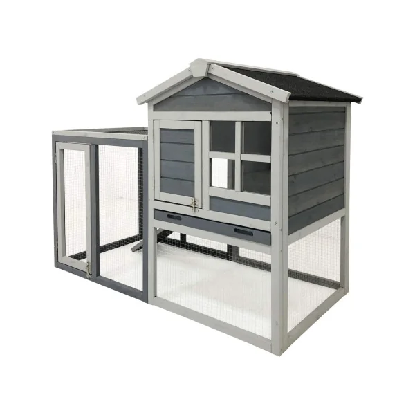 Clapier Lapin Mèze Gris Cage Lapin Extérieur en Bois