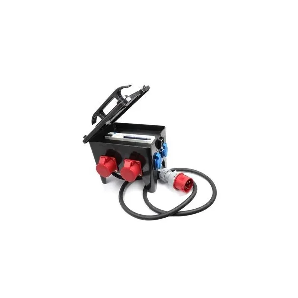 Coffret de distribution tetrapolaire IP44 32A avec inter différentiel et arret d'urgence
