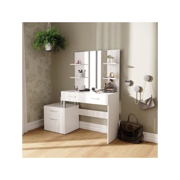 Coiffeuse 4 Tiroirs Blanc avec Miroir Moderne Table Maquillage Femme Coiffeuse Chambre