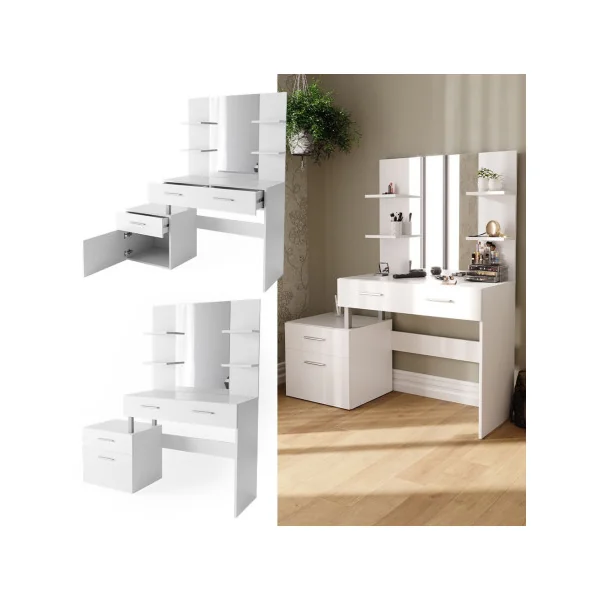 Coiffeuse 4 Tiroirs Blanc avec Miroir Moderne Table Maquillage Femme Coiffeuse Chambre