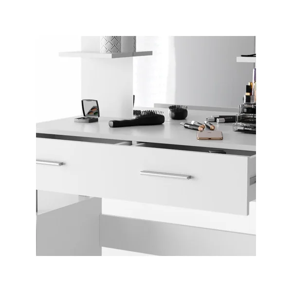 Coiffeuse 4 Tiroirs Blanc avec Miroir Moderne Table Maquillage Femme Coiffeuse Chambre