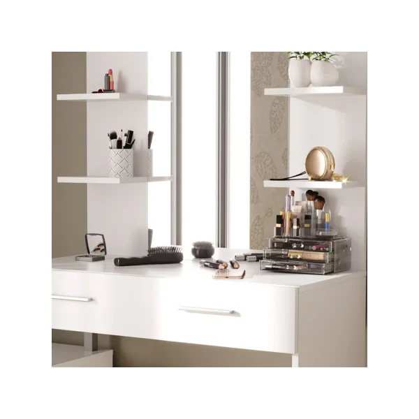 Coiffeuse 4 Tiroirs Blanc avec Miroir Moderne Table Maquillage Femme Coiffeuse Chambre