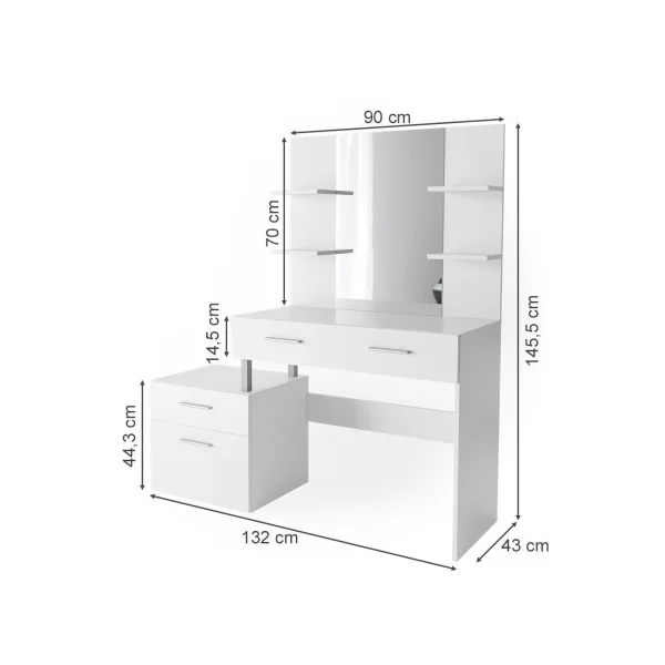 Coiffeuse 4 Tiroirs Blanc avec Miroir Moderne Table Maquillage Femme Coiffeuse Chambre