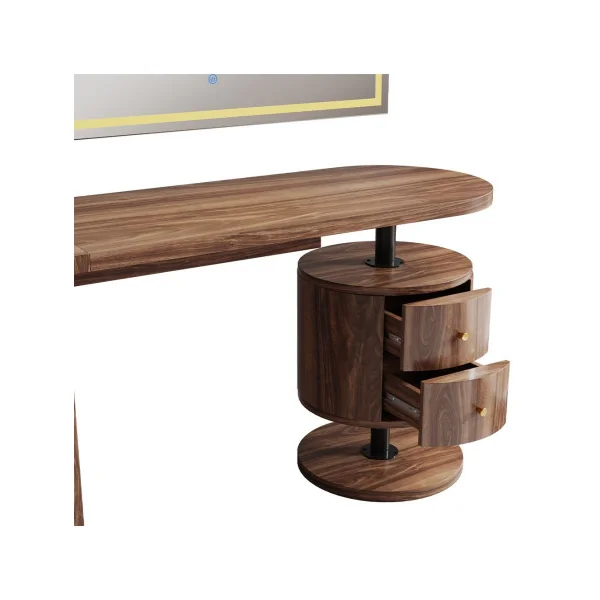 Coiffeuse Epurée Chêne Rustique 2 Tiroirs + Miroir LED Table Manucure Coiffeuse Femme Moderne