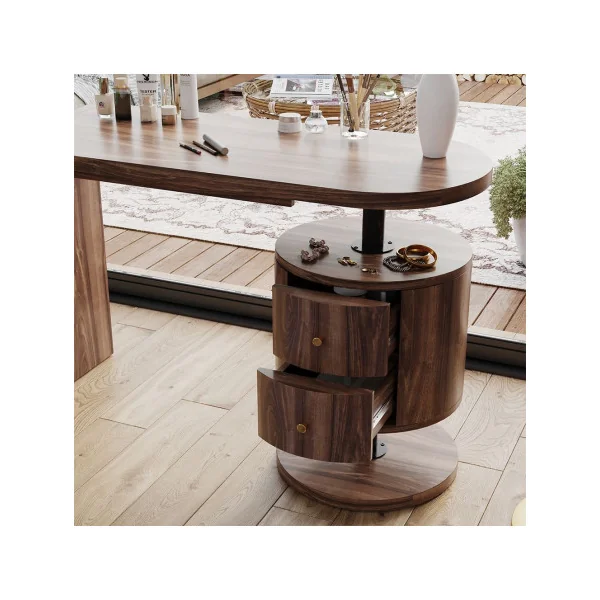 Coiffeuse Epurée Chêne Rustique 2 Tiroirs Table Manucure Coiffeuse Femme Moderne