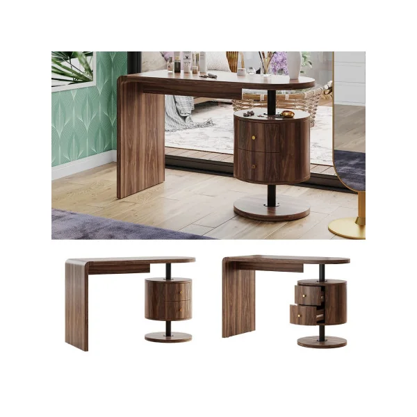 Coiffeuse Epurée Chêne Rustique 2 Tiroirs Table Manucure Coiffeuse Femme Moderne