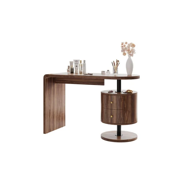 Coiffeuse Epurée Chêne Rustique 2 Tiroirs Table Manucure Coiffeuse Femme Moderne