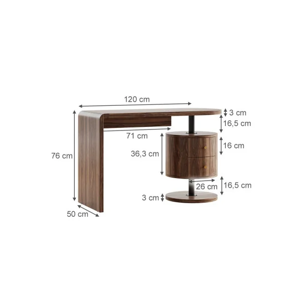 Coiffeuse Epurée Chêne Rustique 2 Tiroirs Table Manucure Coiffeuse Femme Moderne