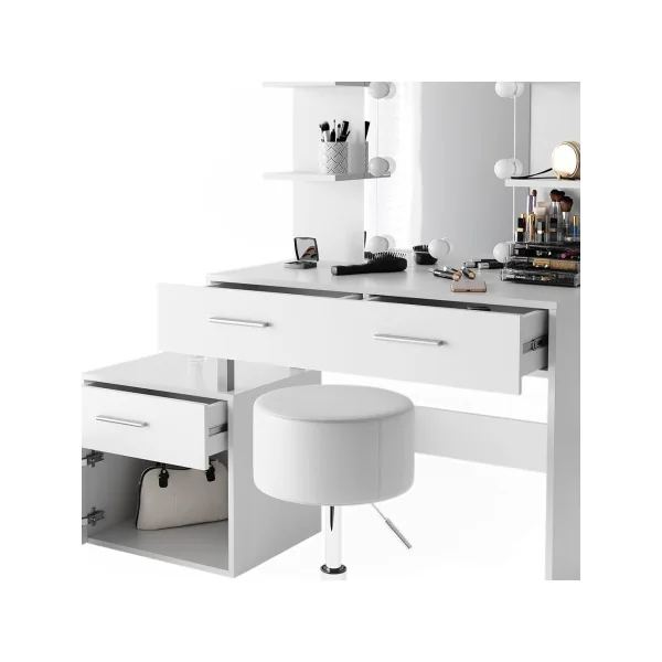 Coiffeuse LED 4 Tiroirs Blanc avec Miroir Moderne Table Maquillage Femme Coiffeuse Chambre