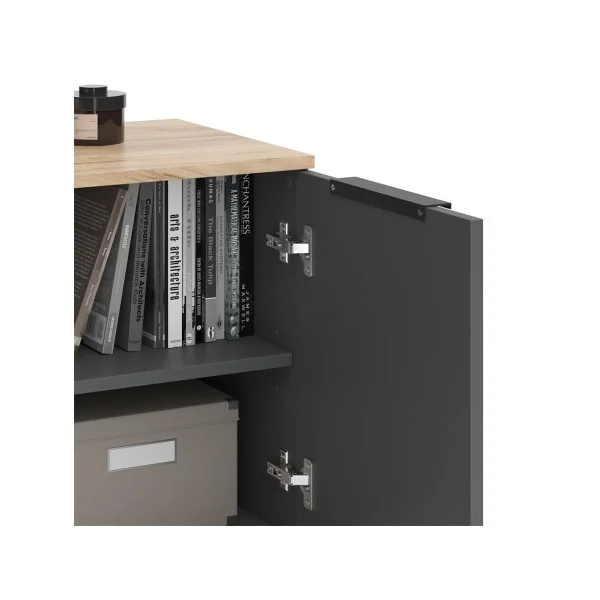Commode 2 Portes Anthracite et Chêne Commode Chambre Commode Salon Moderne