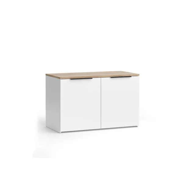 Commode 2 Portes Blanc et Chêne Commode Chambre Commode Salon Moderne