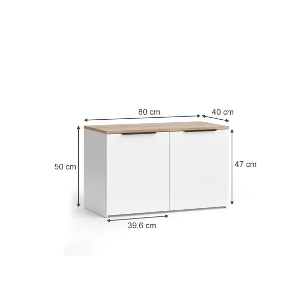 Commode 2 Portes Blanc et Chêne Commode Chambre Commode Salon Moderne