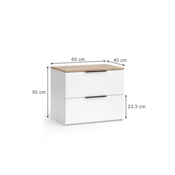 Commode 2 Tiroirs Blanc et Chêne Commode Chambre Commode Salon Moderne