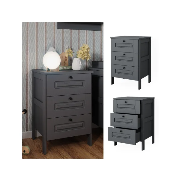 Commode 3 Tiroirs Grise Commode Chambre Salon Meuble de Rangement Enfant